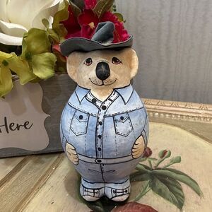 Vintage papier-mâché Cowboy Koala Bear Round Belly Ornament Hand Crafted